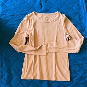 GAP Women Long-Sleeve Crewneck Top in Pale Pink